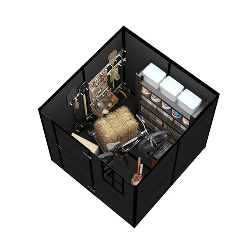 Campcraft 6*6ft resin storage shed, high quality pp material, strong structure, waterproof, rust and UV proof, large storage space, 12mm thick pp board, HD window lighting Black wood grain color - Image 27