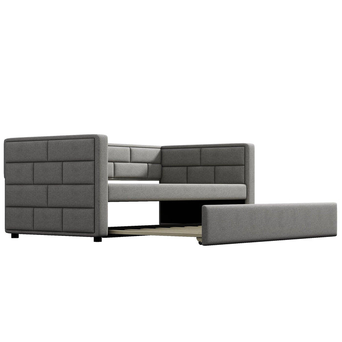 Twin Size Daybed with Trundle, Upholstered Daybed with Padded Back, Gray - DTYStore