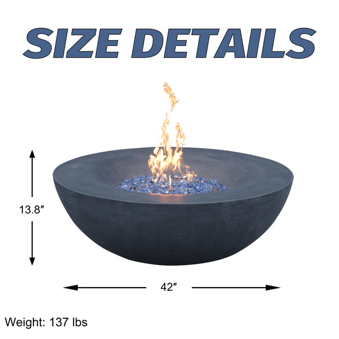 42 Inch Outdoor Concrete Propane gas Fire Pit bowl in Dark Gray color - DTYStore