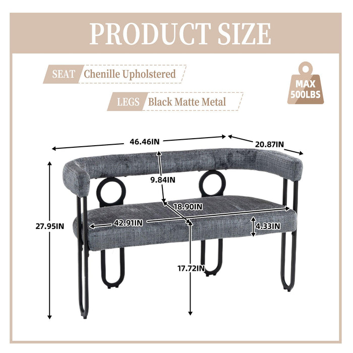 Modern Loveseat 2 Seater Sofa Chenille Fabric Couch with Arms and Metal Legs for Living Room, Home Office, Studio (Gray Chenille) - DTYStore