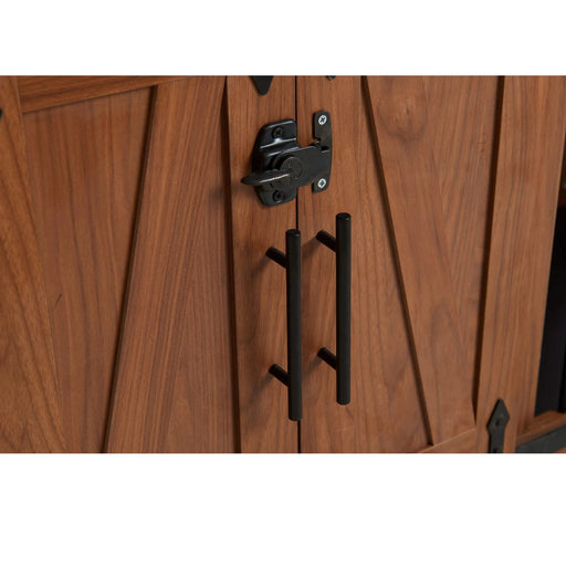 56'L, Furniture Style 2 in 1 Dog Crate with Padded Seat, Sliding Barn Door, Luxury Wooden Dog Kennel, End of Bed Bench Ottoman with Removable Cushion for Bedroom, Living Room, Walnut Default -DTYStore