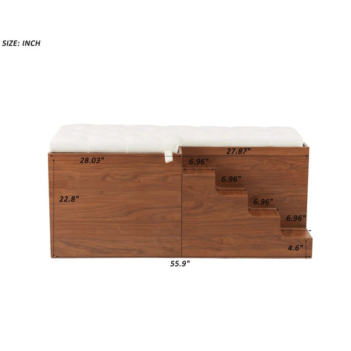 56'L, Furniture Style 2 in 1 Dog Crate with Padded Seat, Sliding Barn Door, Luxury Wooden Dog Kennel, End of Bed Bench Ottoman with Removable Cushion for Bedroom, Living Room, Walnut Default -DTYStore