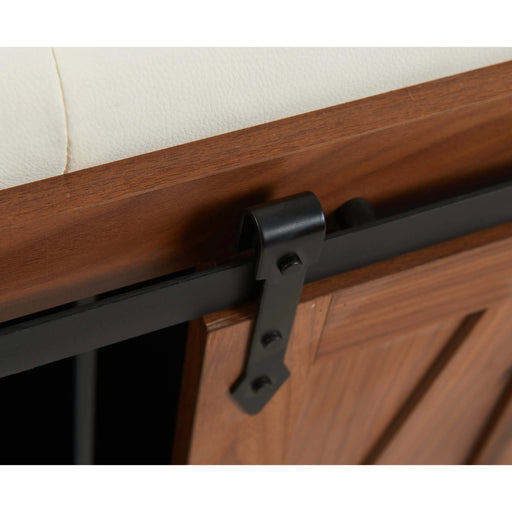 56'L, Furniture Style 2 in 1 Dog Crate with Padded Seat, Sliding Barn Door, Luxury Wooden Dog Kennel, End of Bed Bench Ottoman with Removable Cushion for Bedroom, Living Room, Walnut Default -DTYStore