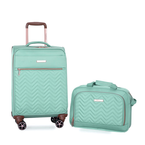 Softshell Suitcase Spinner Wheels Terylene Luggage Set Green 4-Piece Lightweight Durable - Image 11