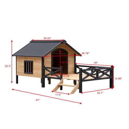 Outdoor Large Wooden Cabin House Style Wooden Dog Kennel with Porch - Image 3