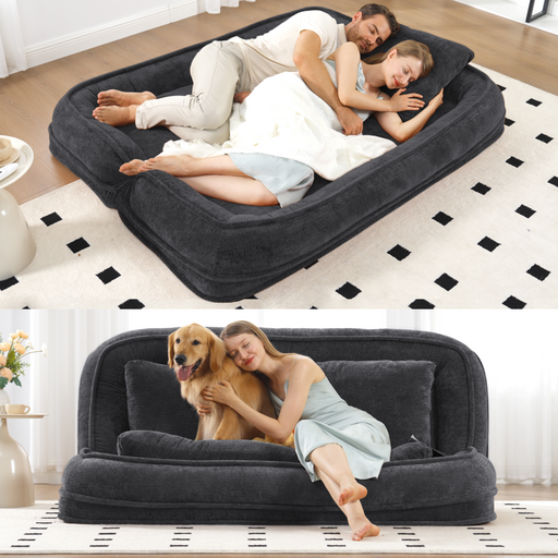 [NEW ARRIVED] [VIDEO PROVIDED] Double human dog bed,Lazy sofa ,Loveseat,Fits You & Pets,Extra Large Floor Couch,Can sit or lie down,2-in-1,5 Adjustable Position, Plump Pillow,2 Seat,Chenille,Black