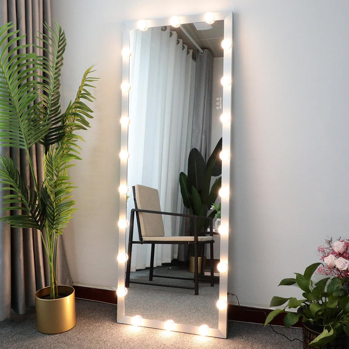 Hollywood Full Length Mirror with Lights Full Body Vanity Mirror with 3 Color Modes Lighted Standing Floor Mirror for Dressing Room Bedroom Wall Mounted Touch Control Silver 63"x24" - DTYStore