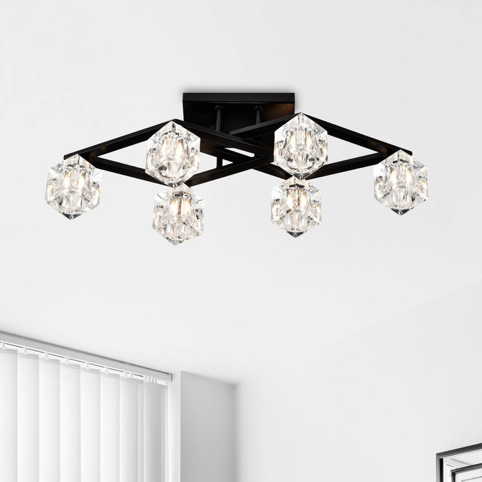6-Light Crystal Ceiling Light for Dining Room, Modern Ceiling Lamp with Light Fixture For Farmhouse Entryway Living Room (6*G9 Bulbs Included) - DTYStore