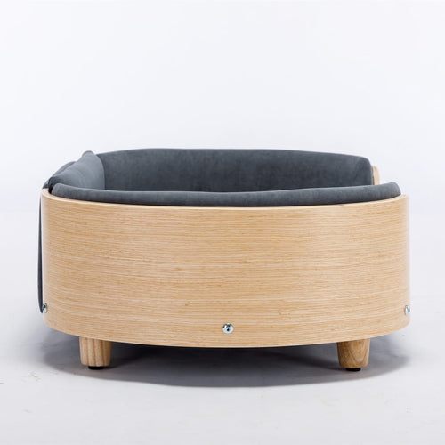Scandinavian style Elevated Dog Bed Pet Sofa With Solid Wood legs and Bent Wood Back, Velvet Cushion,Mid Size,Dark Grey - Image 13