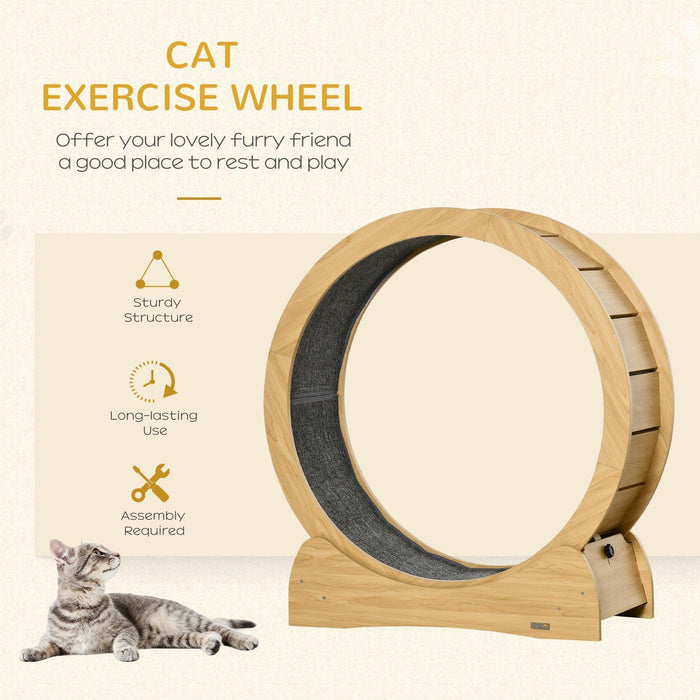 Cat Exercise Wheel Treadmill with Natural Wood Grain, Cat Spinning Wheel Exerciser for Longer Lifespan, Cat Running Wheel with Brake - DTYStore