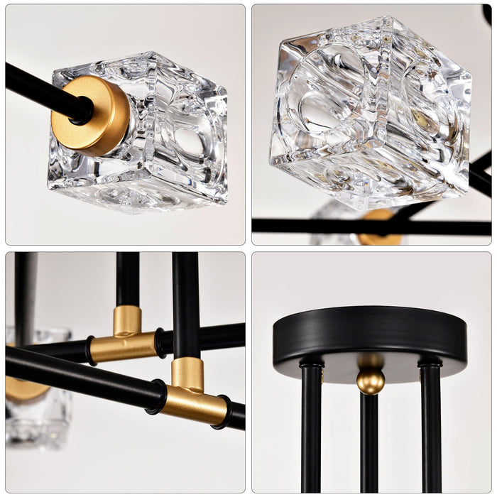 Modern Ceiling Lamp with Light Fixture (6*G9 Bulbs Included),Modern Semi Flush Mount Light Fixture Crystal Chandelier for Dining Room, Bedroom, Living Room--Matte Black 
+Matte Gold - DTYStore