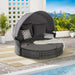 5 Pieces Outdoor Patio Round Daybed Furniture,Wicker Conversation Set with Retractable Canopy, Soft Cushions, and Storable Table for Leisure in Porch Backyard - DTYStore