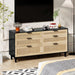 59" Rattan Dresser with Drawers, 6 Drawer Dresser for Bedroom, Clothes Storage Cabinet for Bedroom, Metal Handle&Wood Legs for Hallway, Living Room, Bedroom,Black - DTYStore