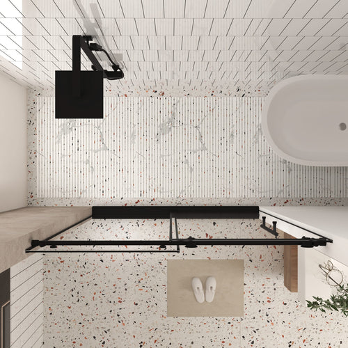 Frameless shower door 56-60 'W x 76' H, 1/4 '(6 mm) Clear Tempered Glass, Explosion Proof Film, Stainless Steel Handle, Matte Black - Image 13