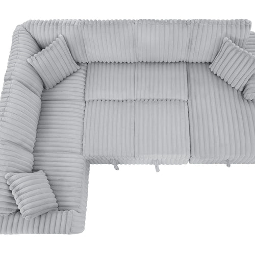 122 Inch Pull Out Couch, Rabbit plush Fabric Sofa Bed with USB Ports & Comfy Upholstered, Oversized U Shape Sectional Sleeper Sofa Bed with Storage Chaise, Grey - Image 16