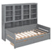 Twin Size Wooden Daybed with Glass-Door Storage Cabinets, Built-in LED Lighting and Shelves, Gray - DTYStore