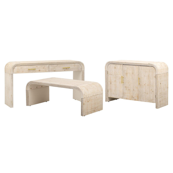 Retro Minimalist Curved Sideboard with Gold Handles and Adjustable Dividers for Living Room or Dining Room