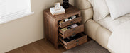 Rustic Farmhouse Style Three-Drawer Solid Pine Wood Nightstand with Cup Pulls and Integrated Charge Station - DTYStore