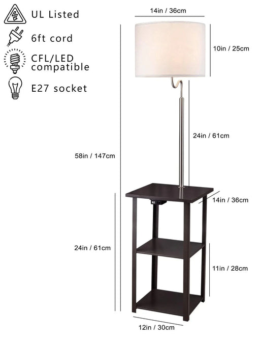 58' Squared Sofa Side Shelves Table Lamp w/ Power Station (1.14/14.96) Default -DTYStore