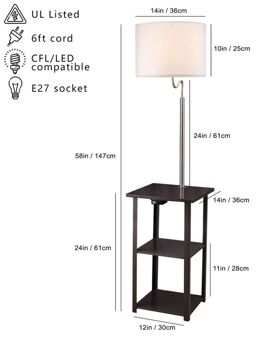 58' Squared Sofa Side Shelves Table Lamp w/ Power Station (1.14/14.96) Default -DTYStore