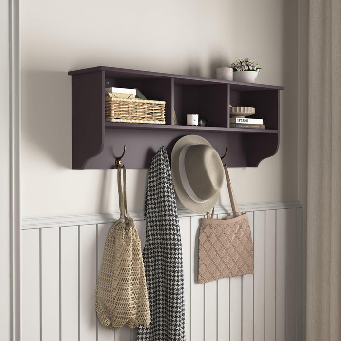 Espresso Entryway Wall Mounted Coat Rack with 4 Dual Hooks Living Room Wooden Storage Shelf - DTYStore
