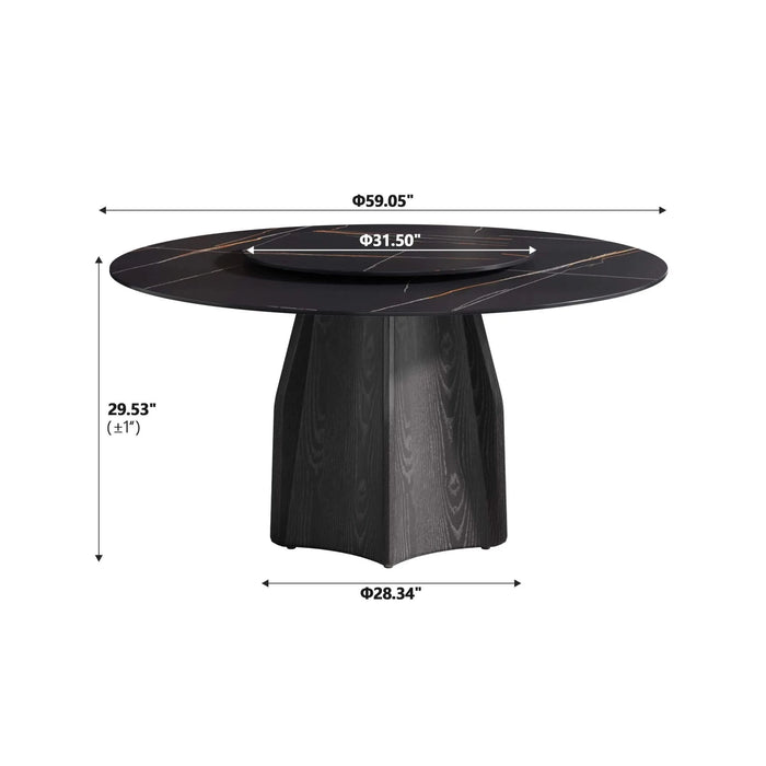59.05' Round Marble Dining Table with Black Textured Solid Wood Base, Artificial Marble for 6-8 People, 31.5'Black Artificial Stone Turntable,Black (Dining Table Only) Default -DTYStore
