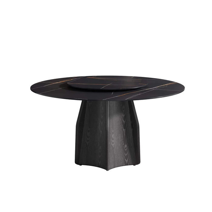 59.05' Round Marble Dining Table with Black Textured Solid Wood Base, Artificial Marble for 6-8 People, 31.5'Black Artificial Stone Turntable,Black (Dining Table Only) Default -DTYStore