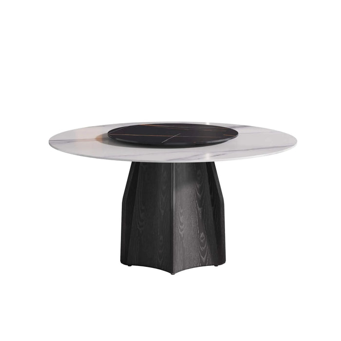 59.05' Round Marble Dining Table with Black Textured Solid Wood Base, Artificial Marble for 6-8 People, 31.5'Black Artificial Stone Turntable,White&Black (Dining Table Only) Default -DTYStore