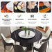 59.05' Round Marble Dining Table with Black Textured Solid Wood Base, Artificial Marble for 6-8 People, 31.5'White Artificial Stone Turntable,White&Black (Dining Table Only) Default -DTYStore