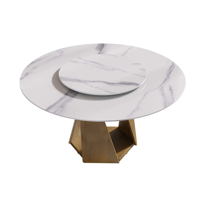 59.05' Round Marble Dining Table with Bronze Iron Metal Base, Artificial Marble for 6-8 People, 31.5'White Artificial Stone Turntable,White (Dining Table Only) Default -DTYStore