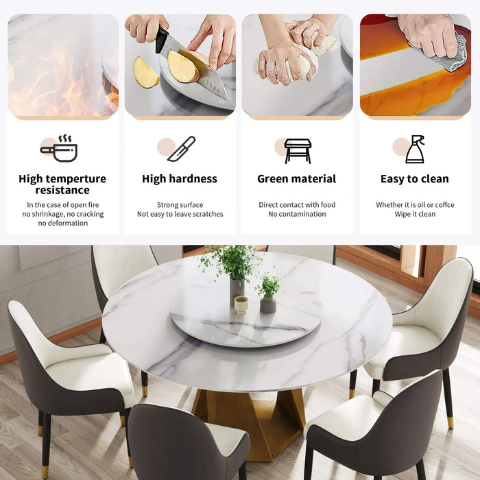 59.05' Round Marble Dining Table with Bronze Iron Metal Base, Artificial Marble for 6-8 People, 31.5'White Artificial Stone Turntable,White (Dining Table Only) Default -DTYStore