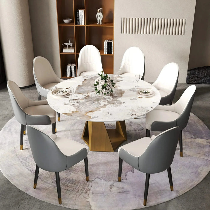 59.05' Round Marble Dining Table with Bronze Iron Metal Base, Artificial Marble for 6-8 People, Dining Room/Living Room Kitchen Dining Table,White (Dining Table Only) Default -DTYStore