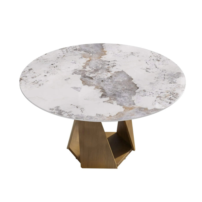 59.05' Round Marble Dining Table with Bronze Iron Metal Base, Artificial Marble for 6-8 People, Dining Room/Living Room Kitchen Dining Table,White (Dining Table Only) Default -DTYStore