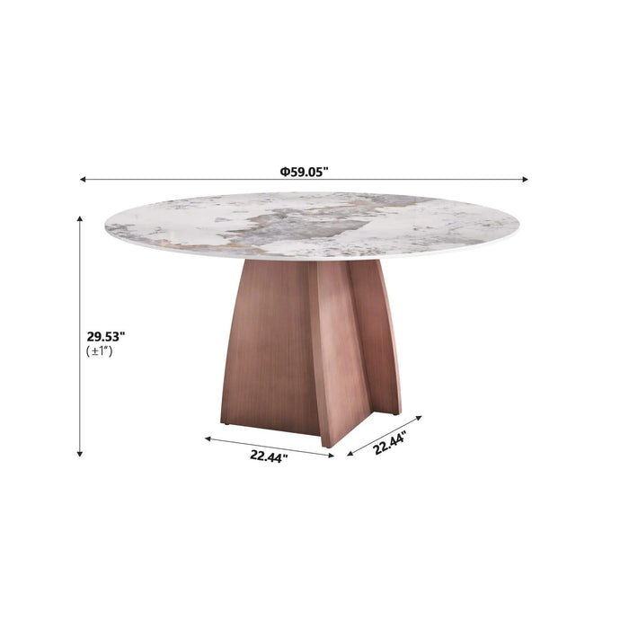 59.05' Round Marble Dining Table with Iron Metal Base, Artificial Marble for 8 People, Dining Room/Living Room Kitchen Dining Table,Pandora (Dining Table Only) Default -DTYStore