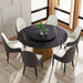 59.05' Round Marble Dining Table with Metal Base, Artificial Marble for 6-8 People, 31.5'Black Artificial Stone Turntable,Black (Dining Table Only) Default -DTYStore