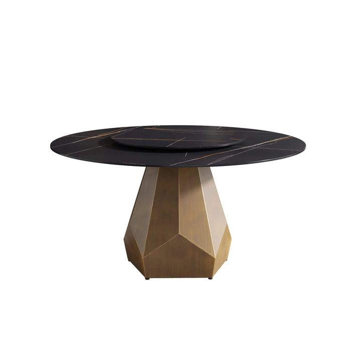 59.05' Round Marble Dining Table with Metal Base, Artificial Marble for 6-8 People, 31.5'Black Artificial Stone Turntable,Black (Dining Table Only) Default -DTYStore