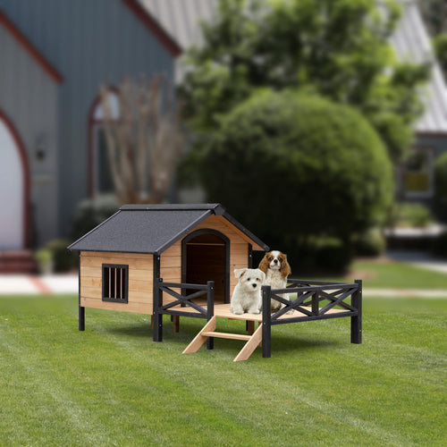 Outdoor Large Wooden Cabin House Style Wooden Dog Kennel with Porch - Image 1