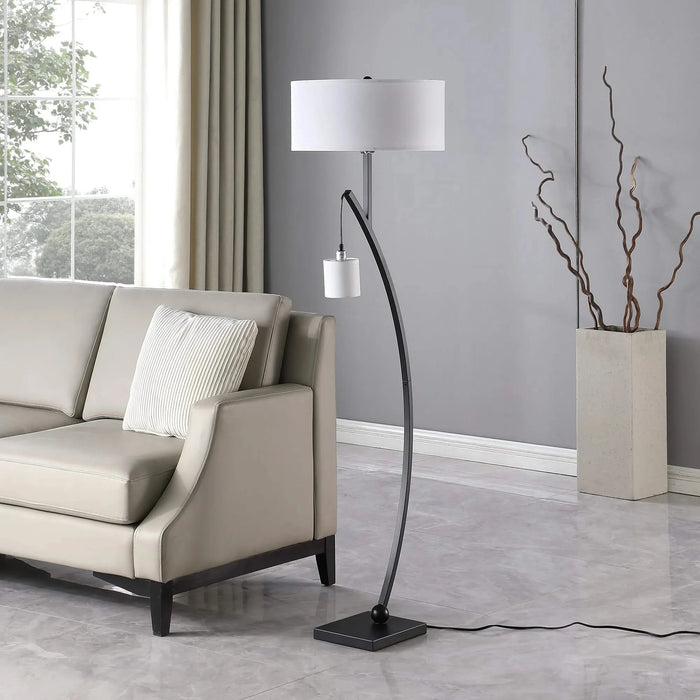 59' In Contemporary Dual Black Arc W/ Hanging Pendelum Lamp Metal Floor Lamp Default -DTYStore