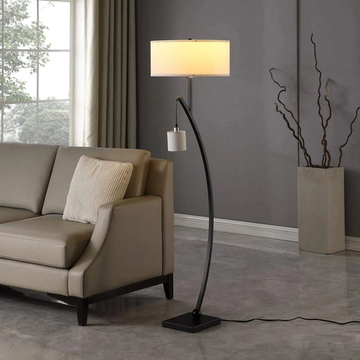 59' In Contemporary Dual Black Arc W/ Hanging Pendelum Lamp Metal Floor Lamp Default -DTYStore