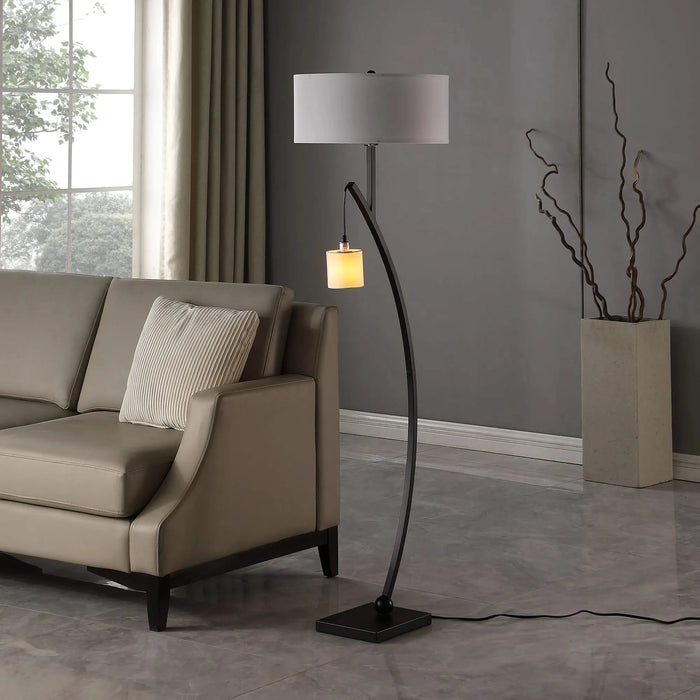 59' In Contemporary Dual Black Arc W/ Hanging Pendelum Lamp Metal Floor Lamp Default -DTYStore