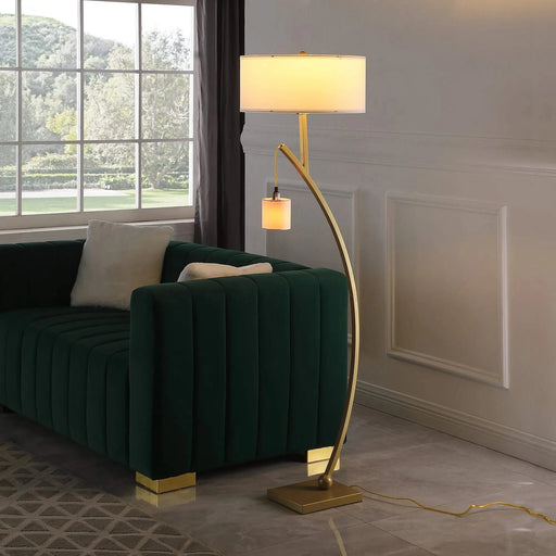 59' In Contemporary Dual Gold Arc W/ Hanging Pendelum Lamp Metal Floor Lamp Default -DTYStore