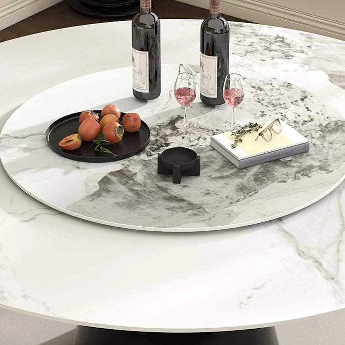 59' Marble Round Dining Table, Sintered Stone Round Dining Table with Stainless Steel Cone Base, Sturdy Dining Table for Kitchen Dining Room for 6-8 people Default -DTYStore