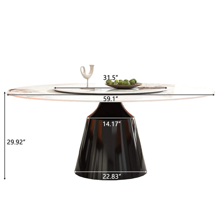 59' Marble Round Dining Table, Sintered Stone Round Dining Table with Stainless Steel Cone Base, Sturdy Dining Table for Kitchen Dining Room for 6-8 people Default -DTYStore