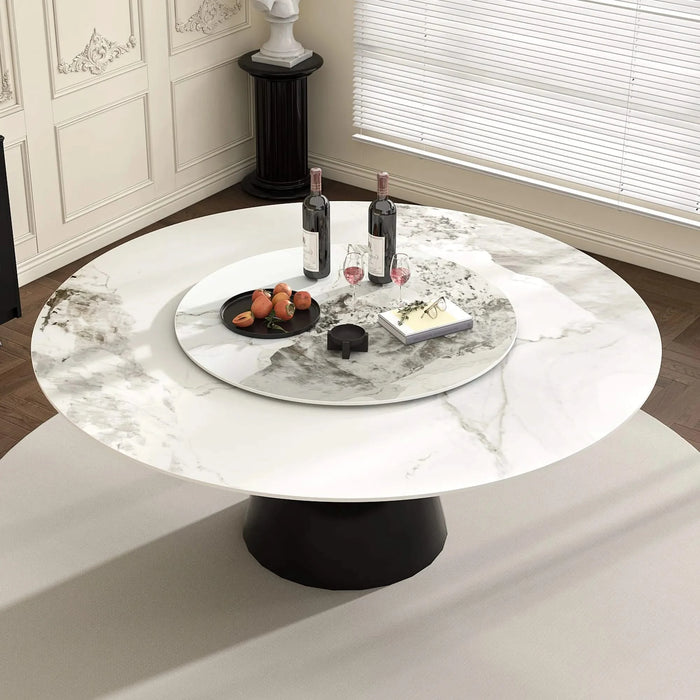 59' Marble Round Dining Table, Sintered Stone Round Dining Table with Stainless Steel Cone Base, Sturdy Dining Table for Kitchen Dining Room for 6-8 people Default -DTYStore