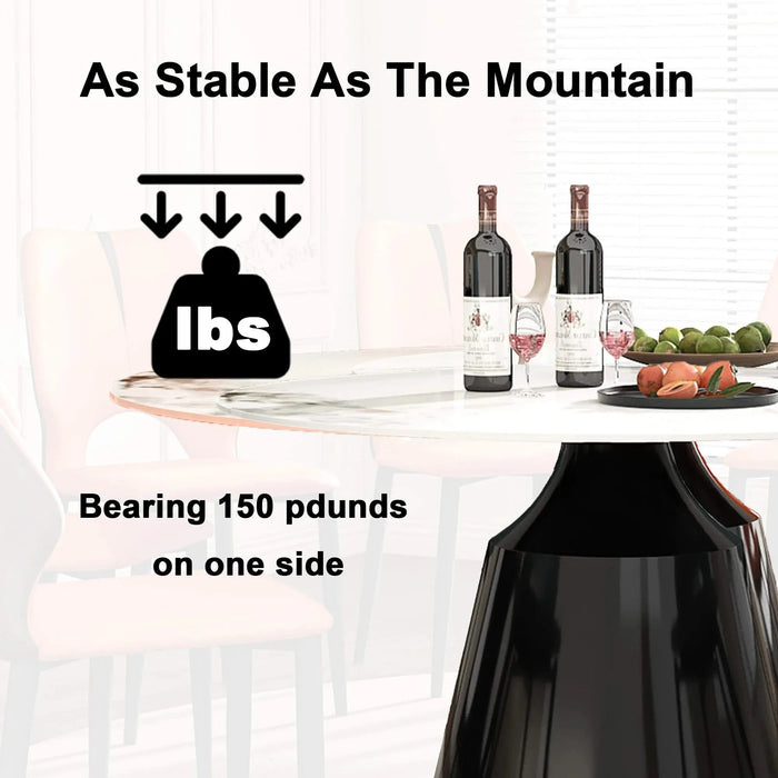 59' Marble Round Dining Table, Sintered Stone Round Dining Table with Stainless Steel Cone Base, Sturdy Dining Table for Kitchen Dining Room for 6-8 people Default -DTYStore