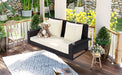 GO 2-Person Wicker Hanging Porch Swing with Chains, Cushion, Pillow, Rattan Swing Bench for Garden, Backyard, Pond. (Brown Wicker, Beige Cushion) - DTYStore