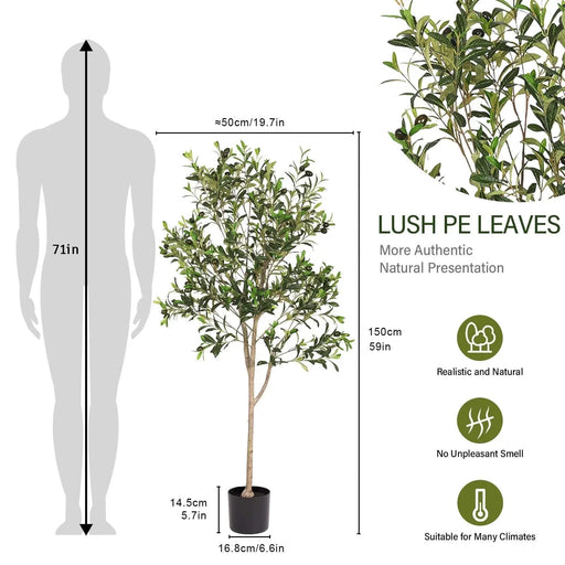 5FT Assembled Artificial Tree Olive Tree with Branches and Fruits Faux Greenery for Indoor Home and Office Decoration 1pc/set Default -DTYStore