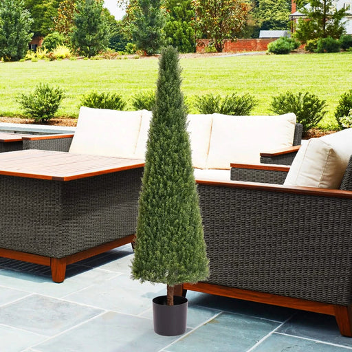 5FT Conical Topiary Cedar Trees Artificial Outdoor Lifelike Faux Evergreen Shrubs and Bushes, UV Resistant Fake Potted Plants for Front Porch and Garden Decor, 1pc/set Default -DTYStore