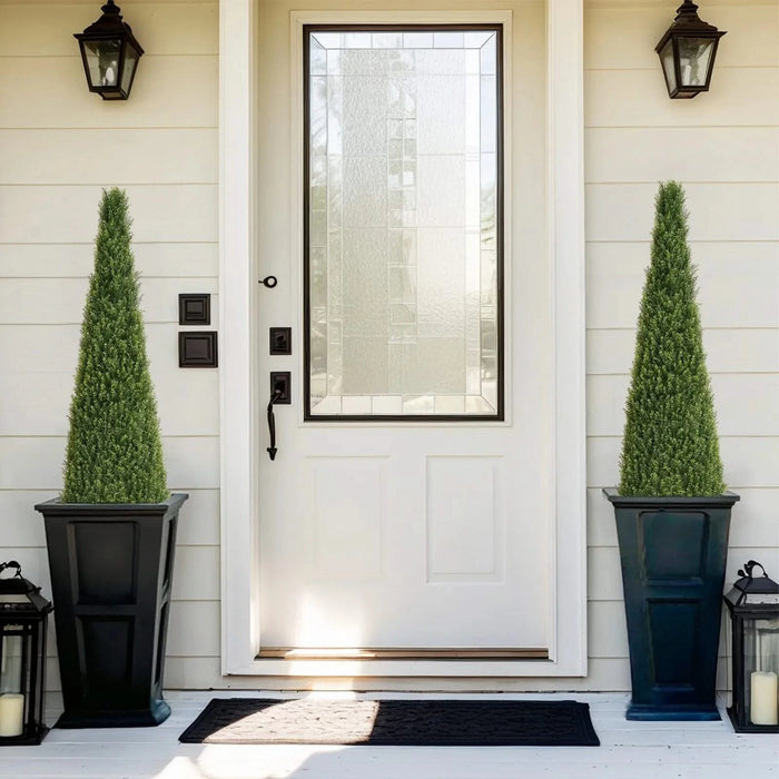 5FT Conical Topiary Cedar Trees Artificial Outdoor Lifelike Faux Evergreen Shrubs and Bushes, UV Resistant Fake Potted Plants for Front Porch and Garden Decor, 1pc/set Default -DTYStore