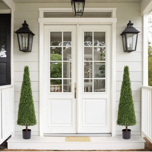 5FT Conical Topiary Cedar Trees Artificial Outdoor Lifelike Faux Evergreen Shrubs and Bushes, UV Resistant Fake Potted Plants for Front Porch and Garden Decor, 1pc/set Default -DTYStore